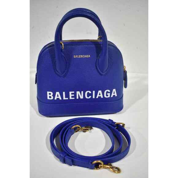 Balenciaga Ville XXS Blue White Logo Grained Top Handle Shoulder Crossbody Bag - Picture 5 of 12